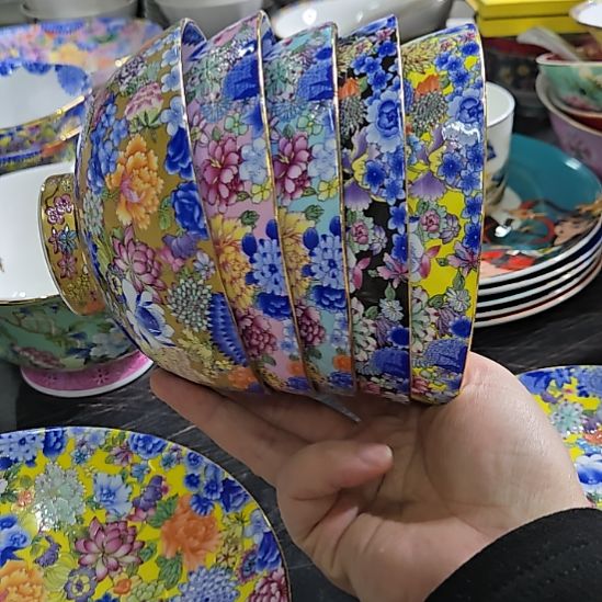 瓷片微瑕珐琅彩万花5寸5个米饭碗66666