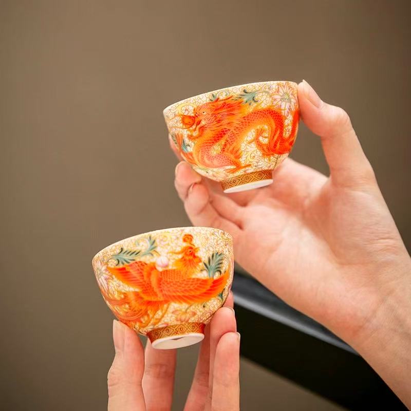「云栖茶具」龙凤珐琅彩主人杯功夫茶具品茗杯E775