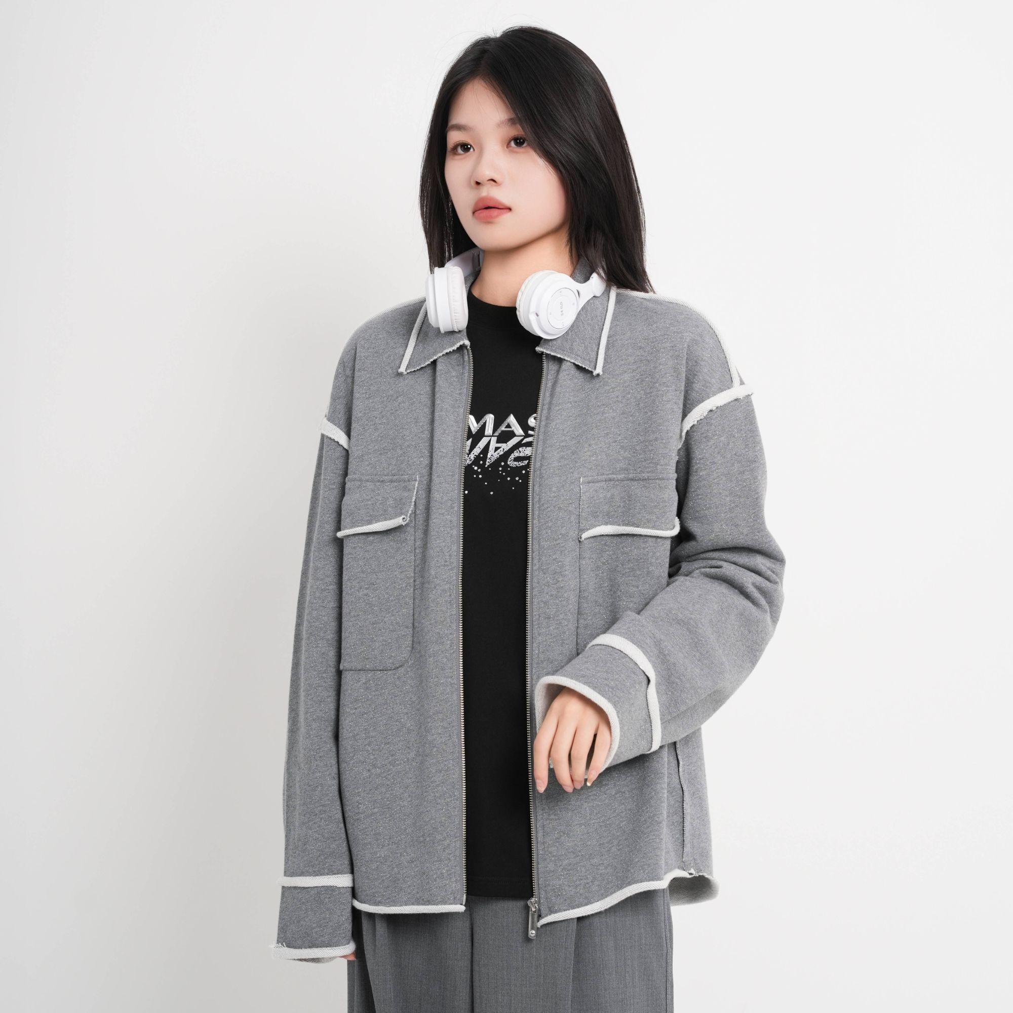 AMASS/阿玛施长袖防风宽松型翻领落肩袖短外套上衣女士女装540039