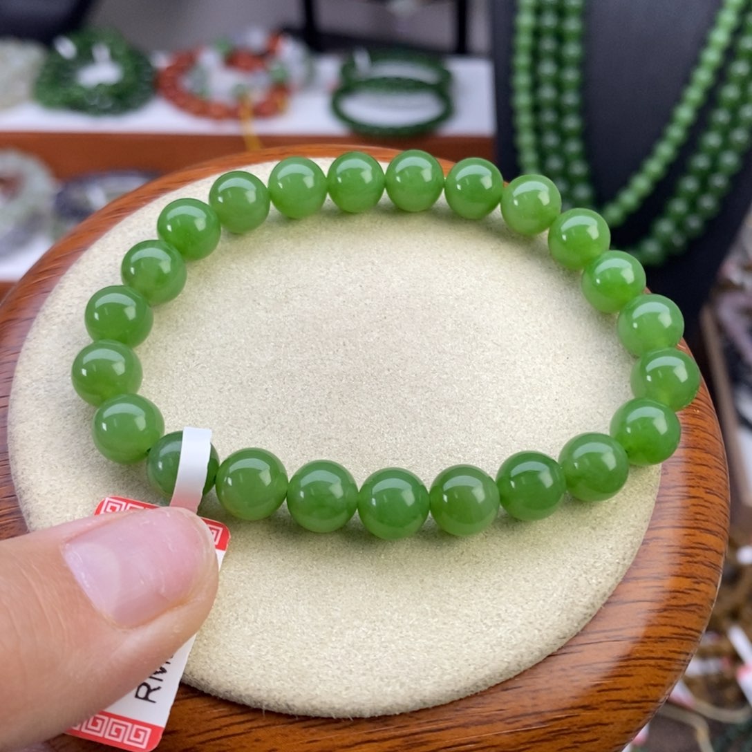 和田玉手串未镶嵌椰***包阳绿卡8