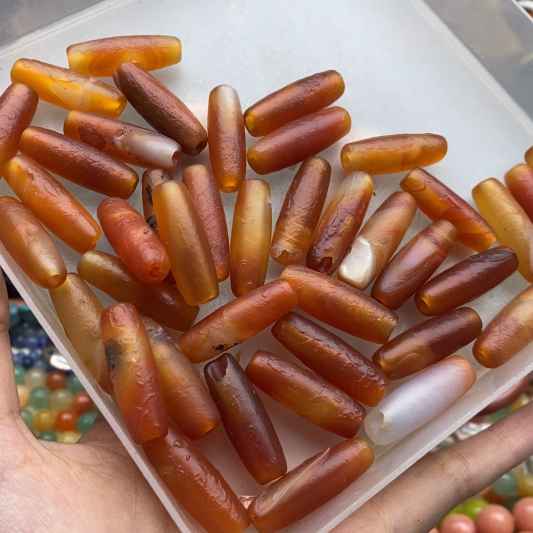 玛瑙/玉髓未镶嵌珠宝半成品三个10×28mm橘皮玛瑙大孔桶珠