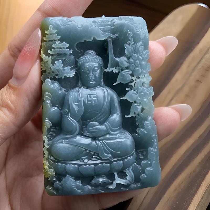 翡翠山水阿弥属狗猪守护毛货抛光3天左右 尺寸68*44*10.4mm