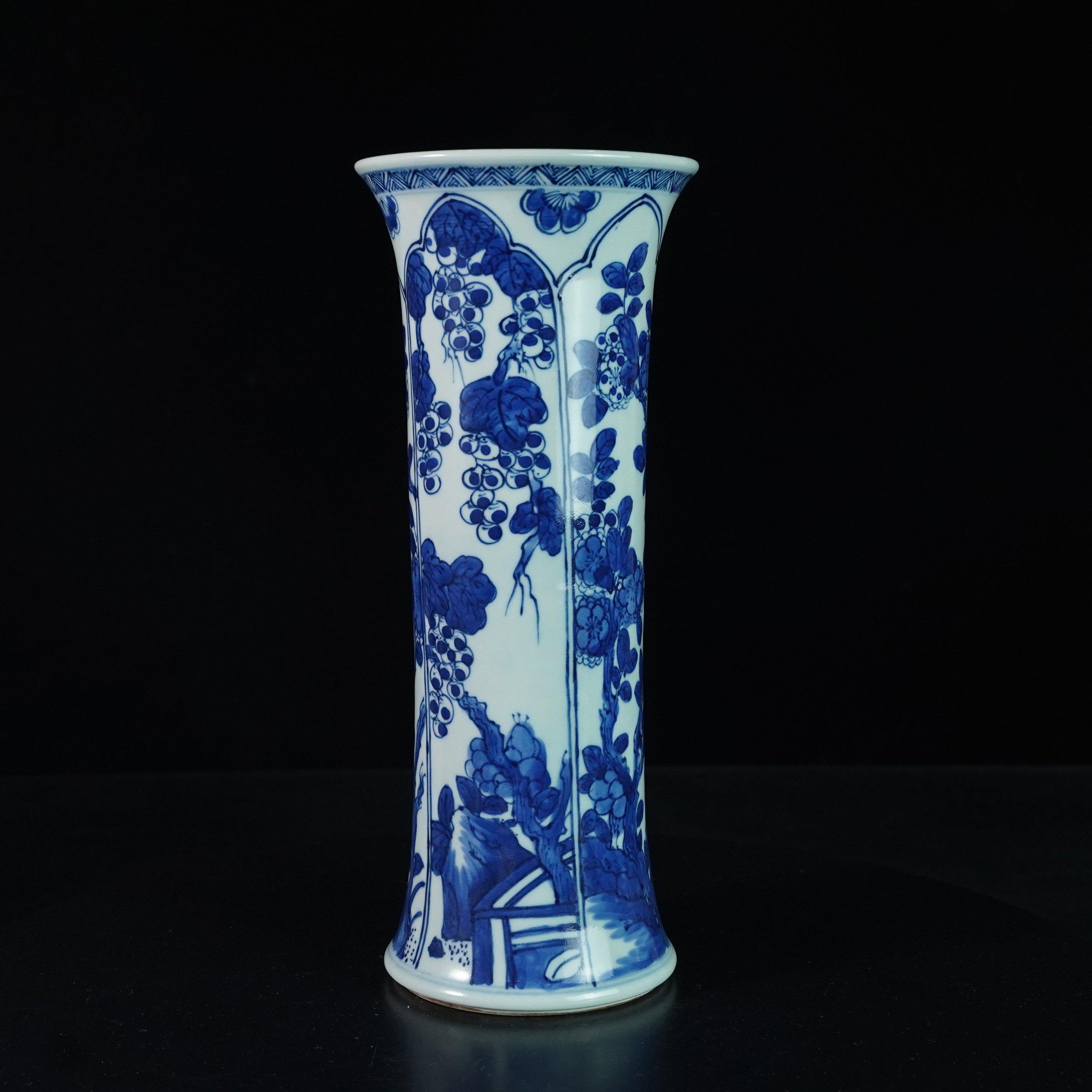 LZYQ250121002【十竹斋】清康熙青花洞石花卉花觚