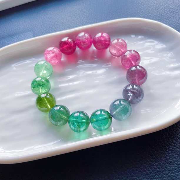 纯天然彩虹碧玺手链大颗粒巨无霸14mm巴西彩虹碧玺手链晶体干净