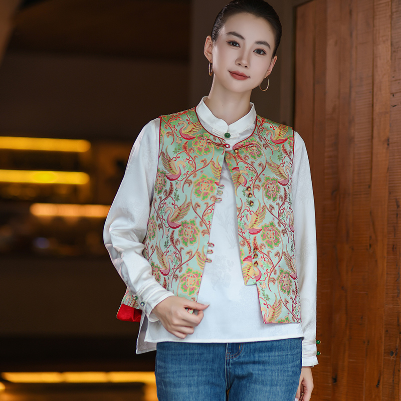 【天鹅湖】新中式宋锦提花国风复古马夹女2025秋季改良唐装马甲坎肩