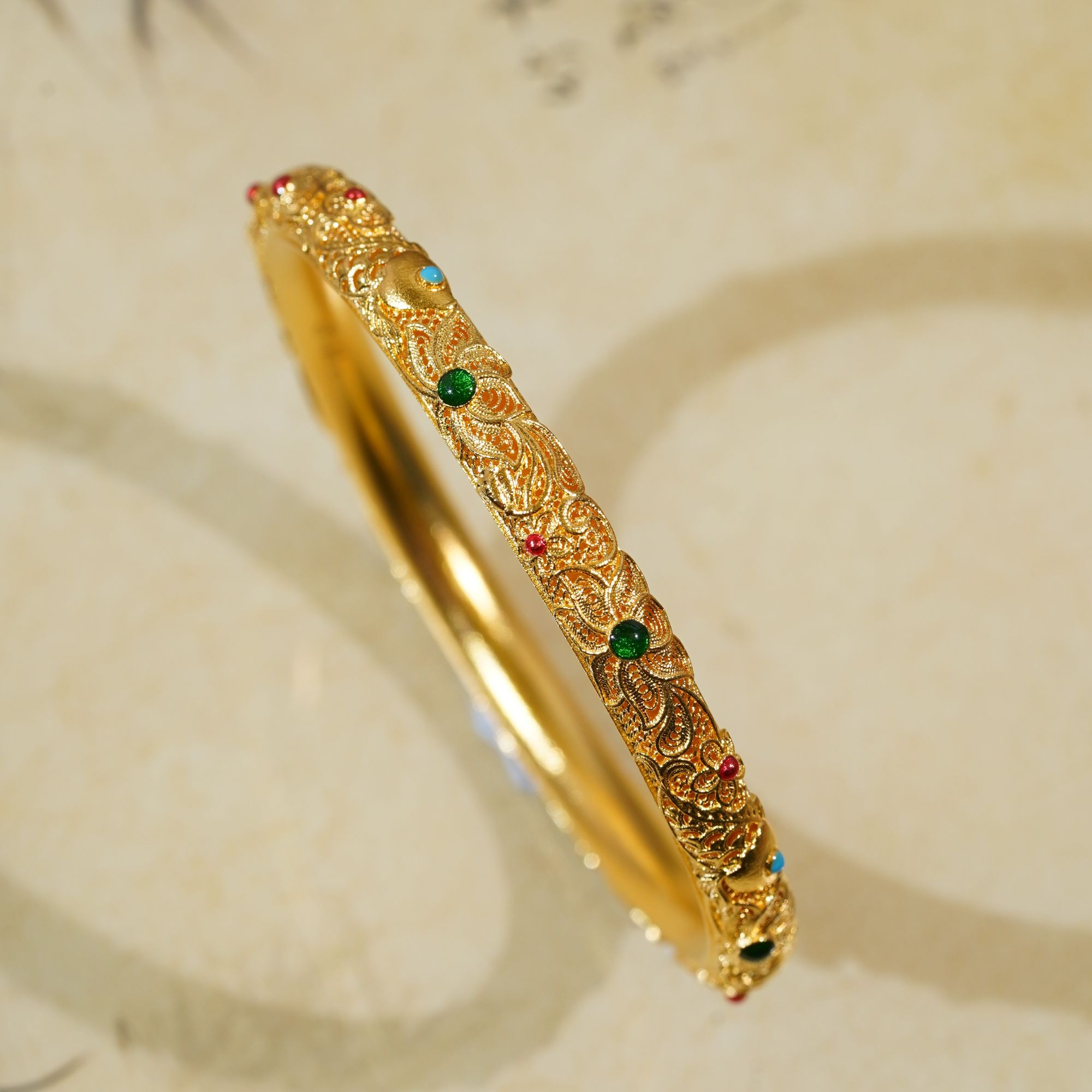 足银手镯 古法工艺足银999古法花丝珐琅固口手镯 SU0152