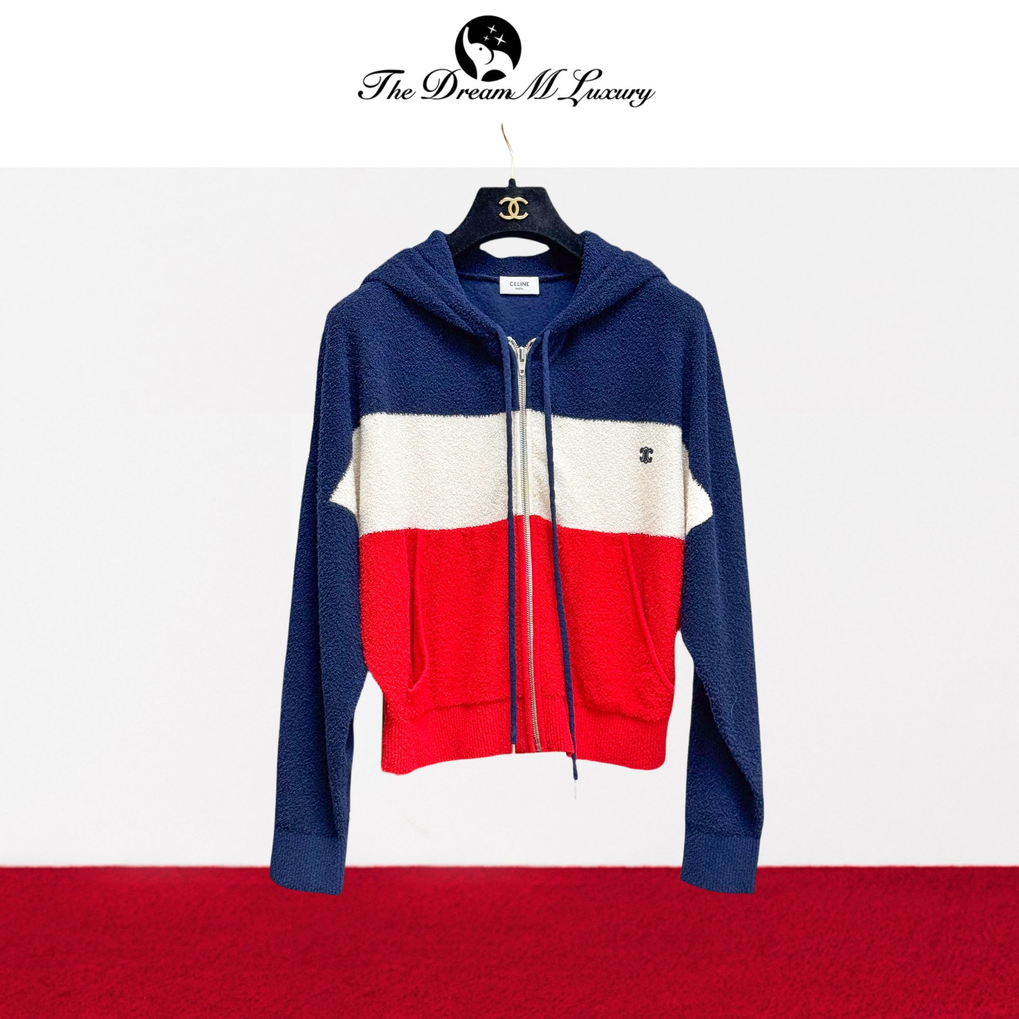 99新 Celine/思琳 S码经典三色连帽外套，毛巾料帽衫
