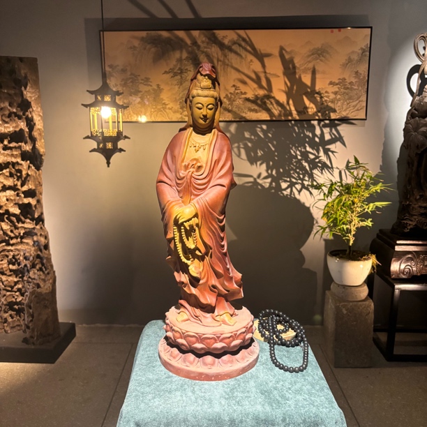 观音香樟木莲台整木整雕工艺品家居供奉装饰品中式木雕精品