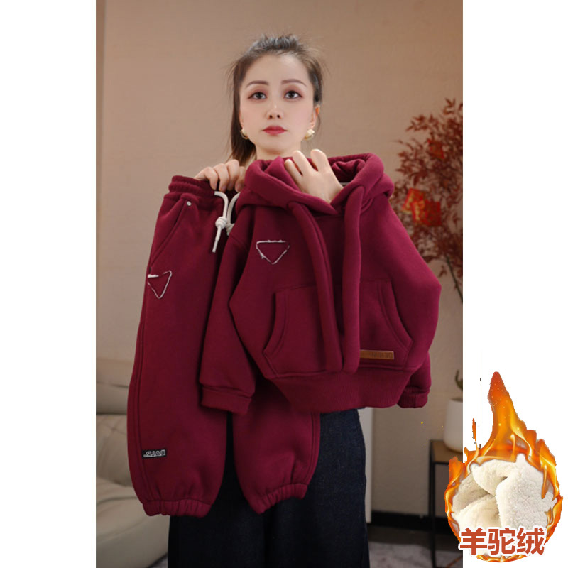 【加绒加厚】儿童长袖加绒带帽卫衣套装男女童秋冬季休闲百搭两件套