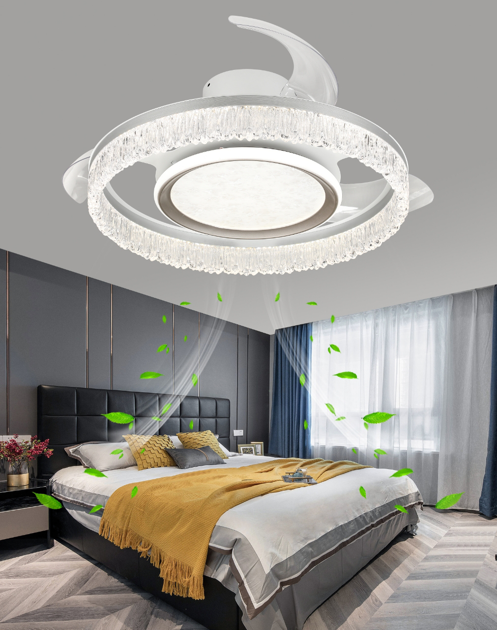 吸顶隐形风扇灯冰雕一帘幽梦卧室灯简约大气风扇灯餐厅创意家用