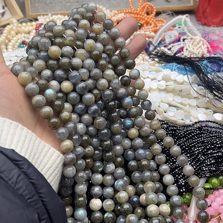 玛瑙/玉髓珠宝半成品未镶嵌一条10mm灰月光