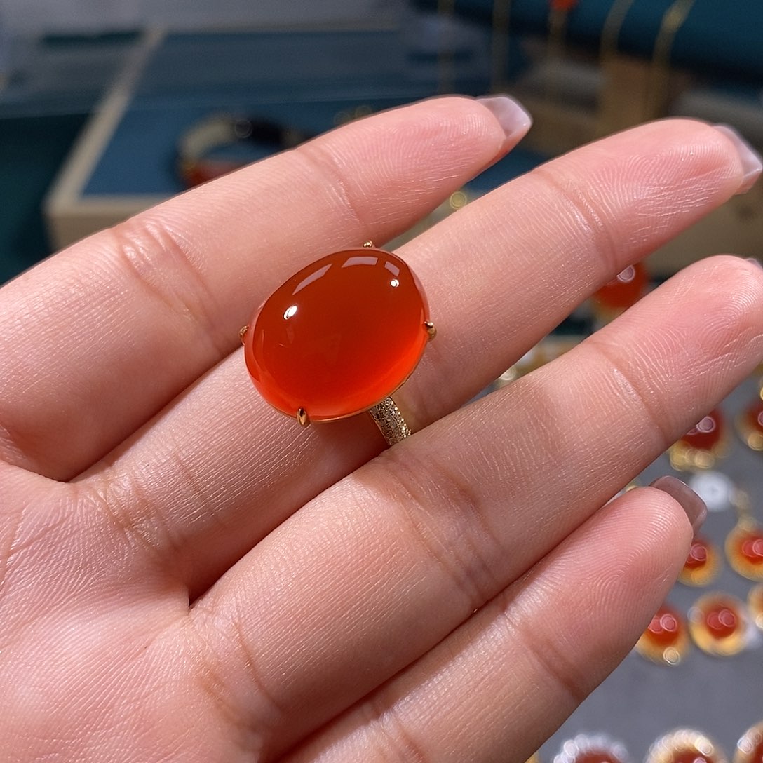 南红玛瑙戒指18K金镶嵌?****?