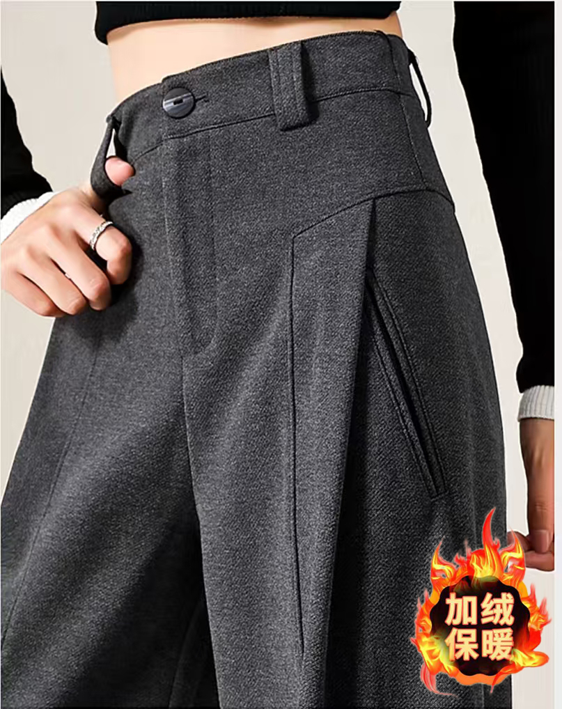 2025秋冬新款毛呢裤~捏褶时尚百搭立体裁剪简约阔腿穿搭女秋冬