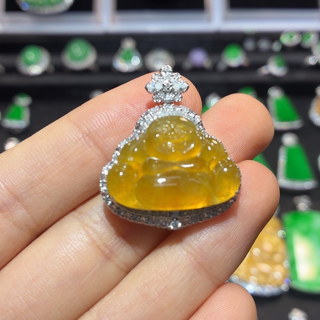 翡翠18K金镶嵌吊坠(不含链)翡翠