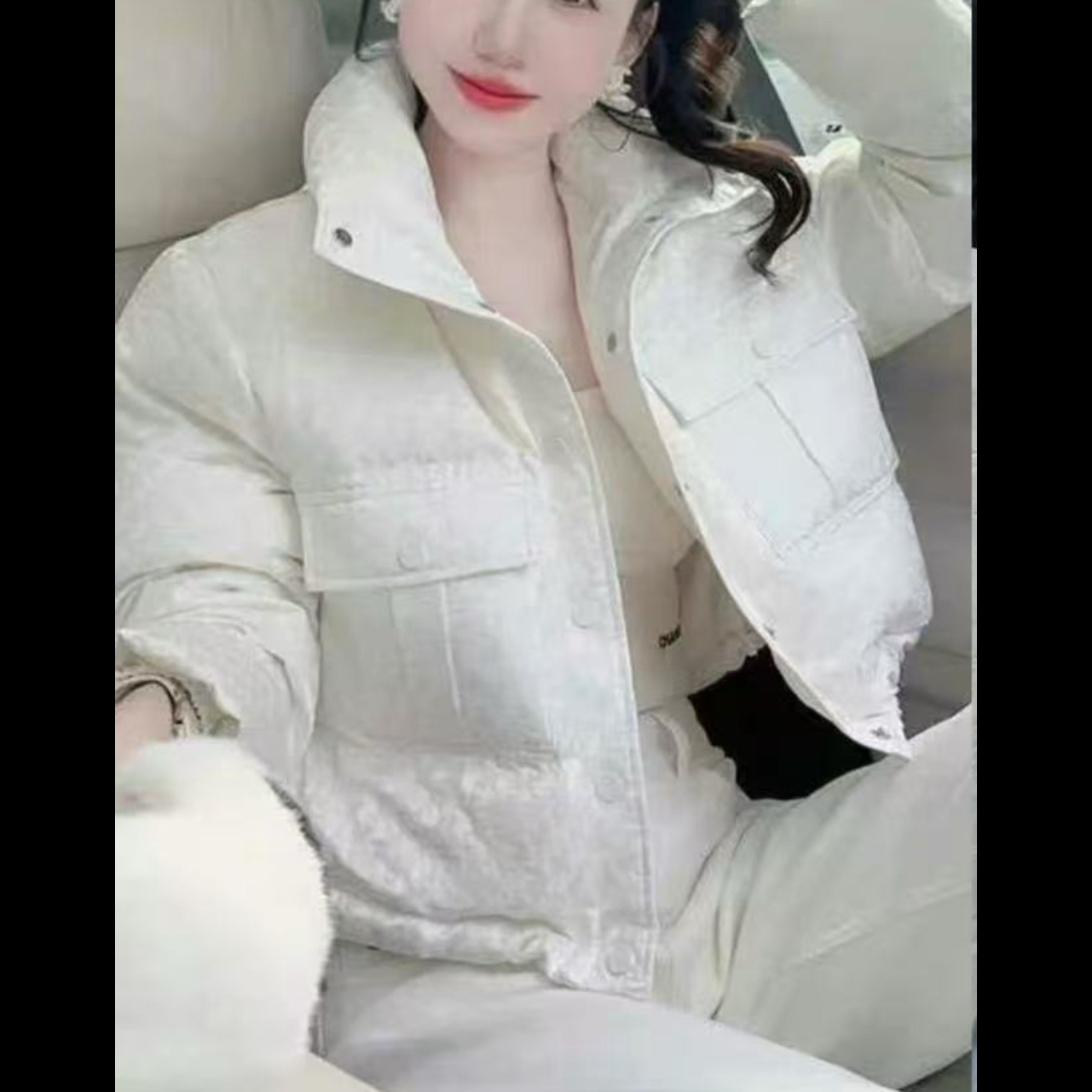 【玫瑰缘】欧货千鸟格个性款简约时尚显瘦洋气休闲加厚短款鹅绒外套