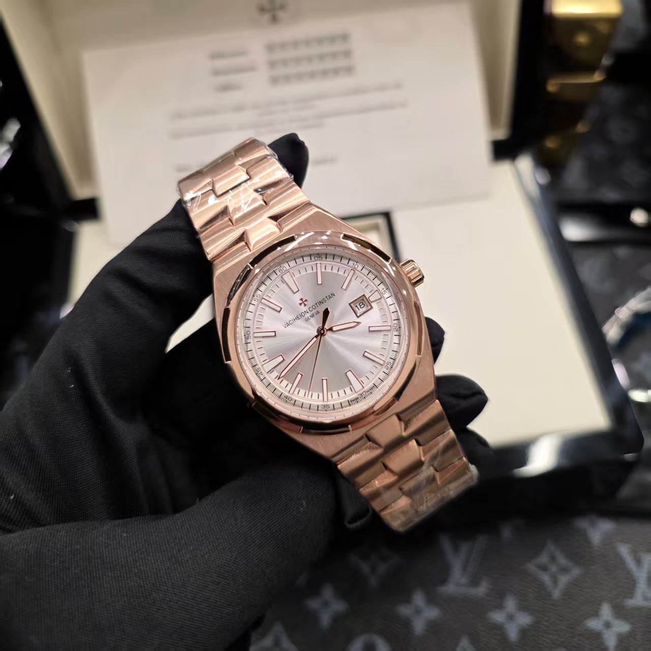 【全新】玫瑰金白面4500V-全自动机械表