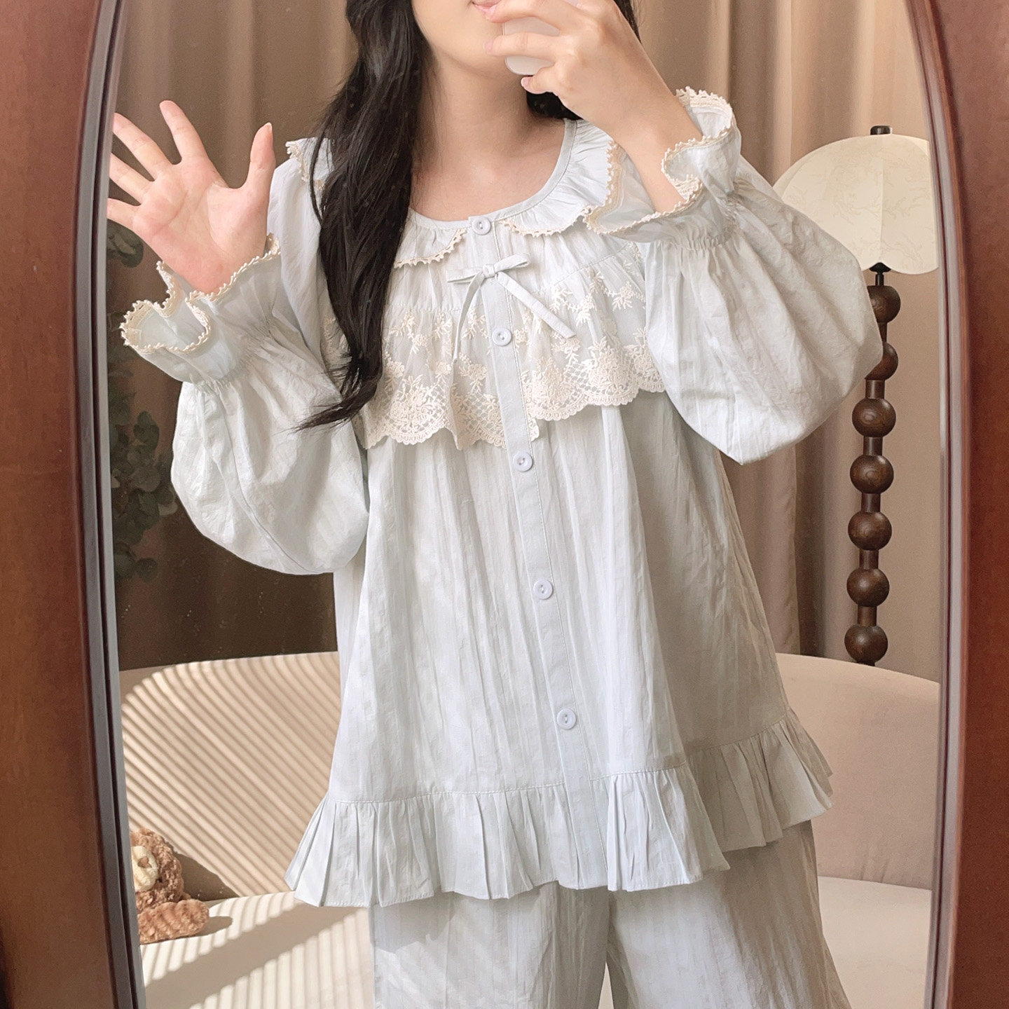 【5994蓝色长袖】春秋季甜美长袖纯棉可外穿公主家居服睡衣宽松睡衣