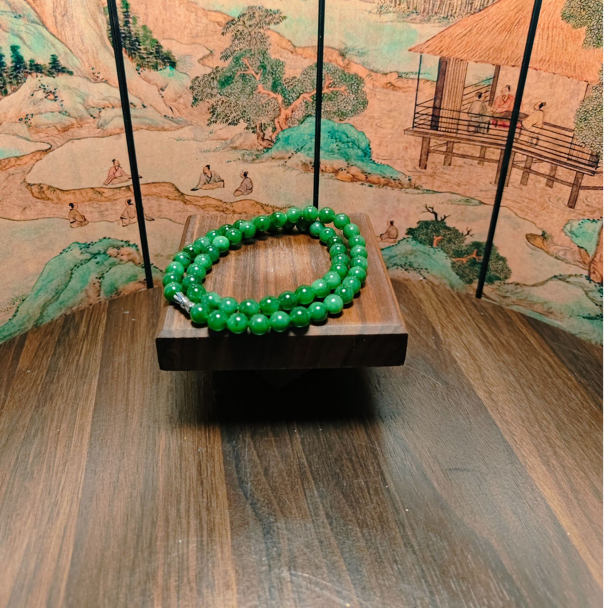 N和田玉碧玉圆珠项链1352