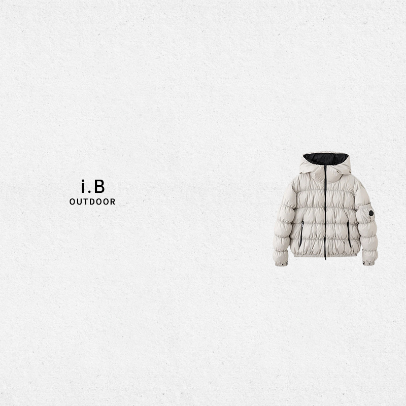 i.B 户外羽绒服【DUCK·波兰】灰白色【毛毛虫】连帽徽标热力感