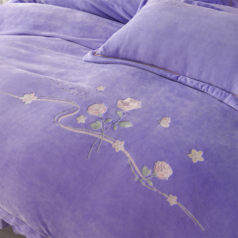 【单被套】纯色简约绣花款牛奶绒单被套加厚加密被罩双面绒
