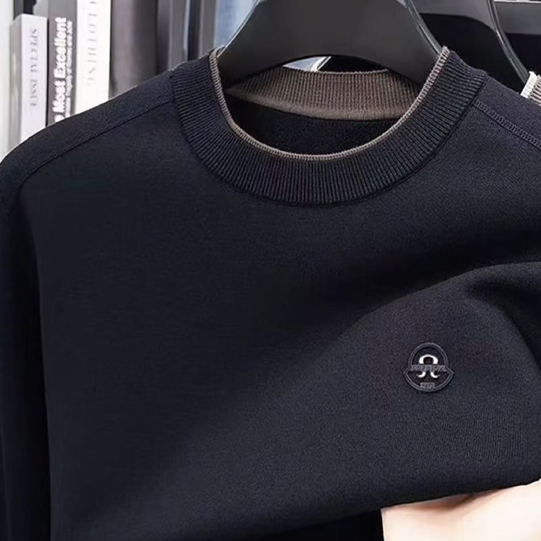 冬季加绒毛衣男中青年时尚休闲一体绒保暖针织衫