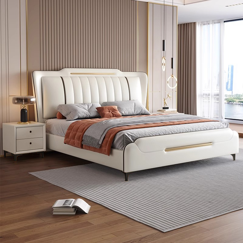 现代简约轻奢主卧室皮床1.8米大床家用婚床双人床储物高箱软包床