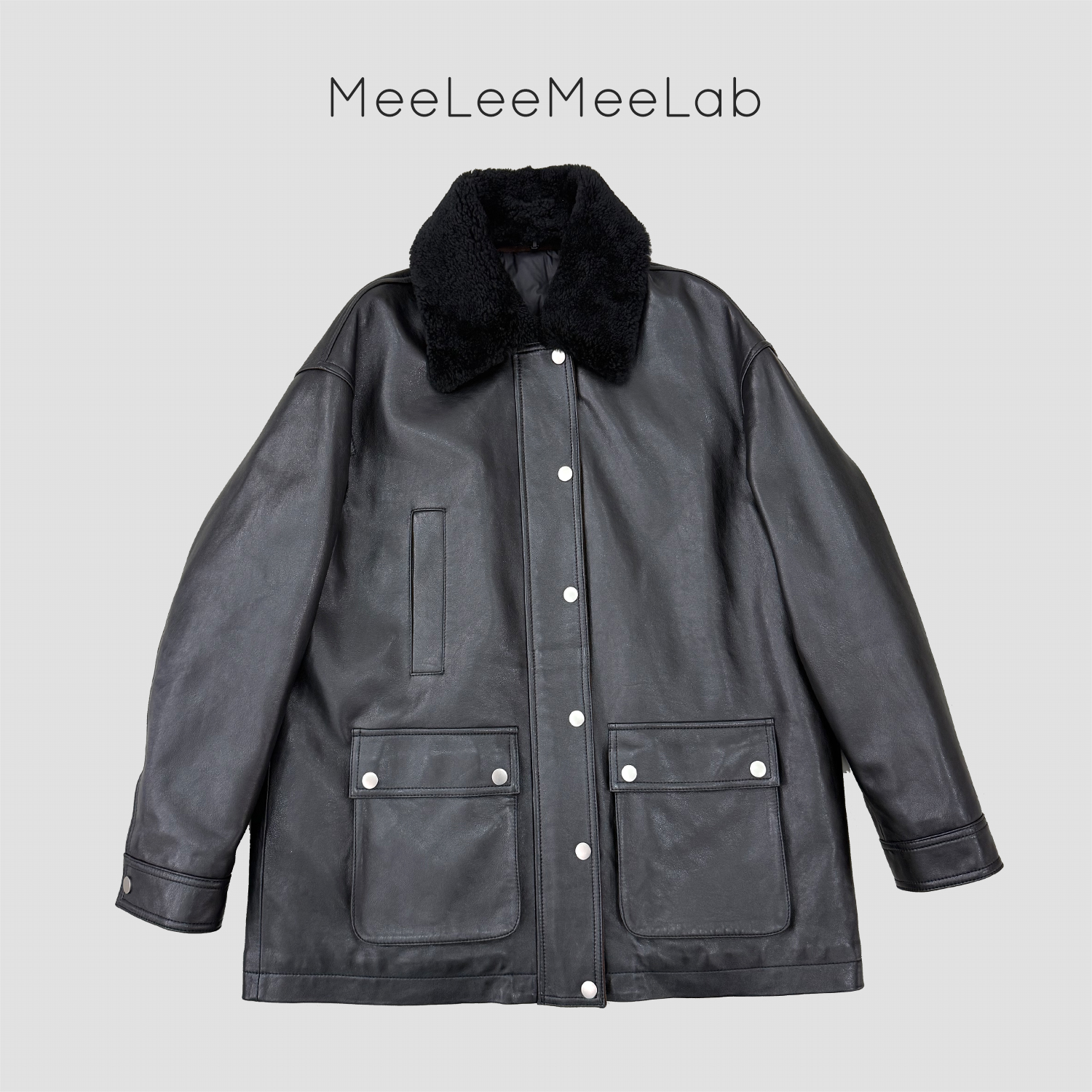 MeeLeeMeeLab原创绅士优雅老钱风羽绒内胆可脱卸毛领宽松羊皮夹克