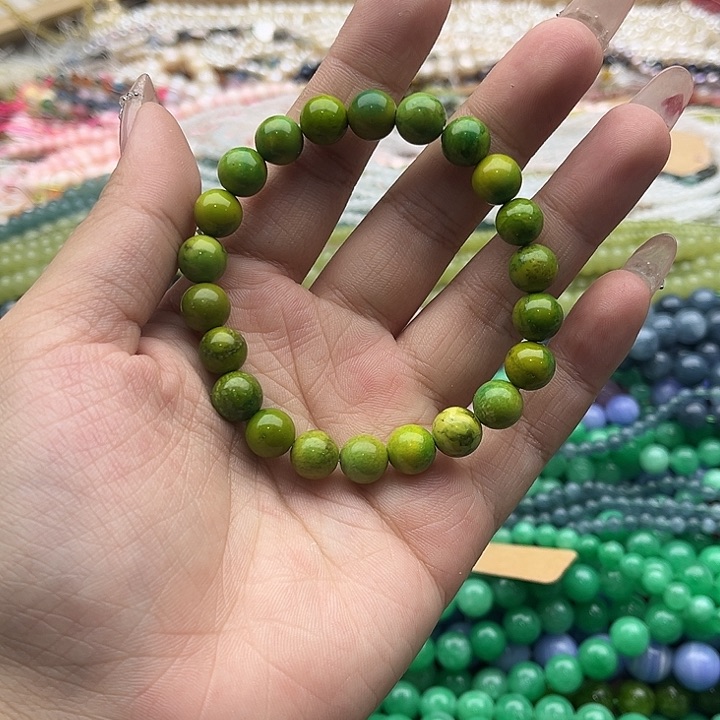 玛瑙/玉髓珠宝半成品未镶嵌9mm左右菜籽黄松石手串