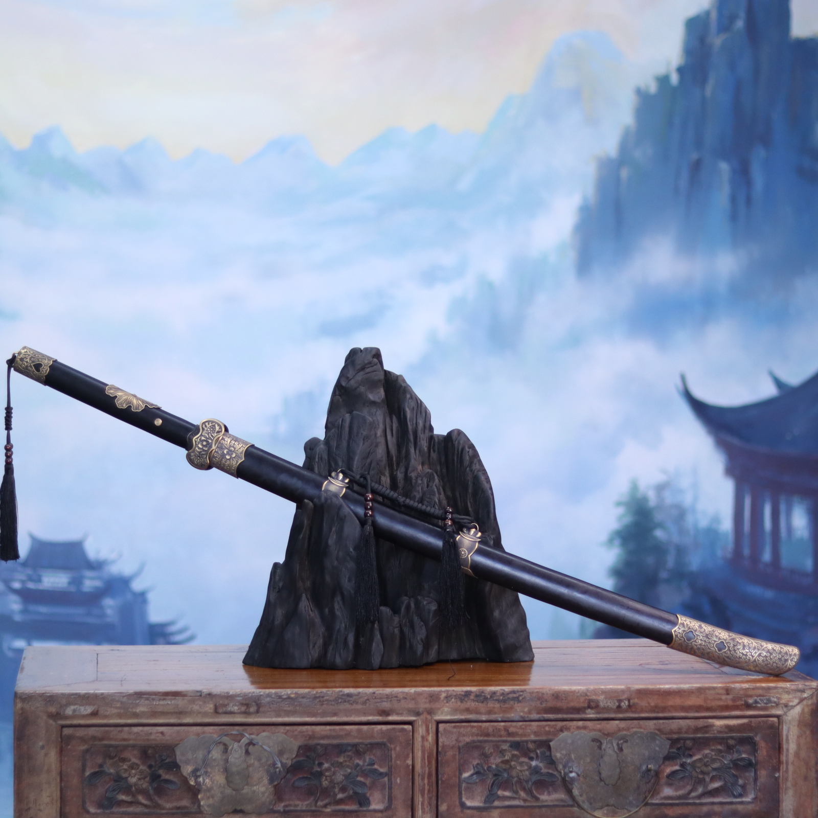 游生日记-丁白缨 花纹钢 铜装 重蚁木 工艺品冷兵器未开刃