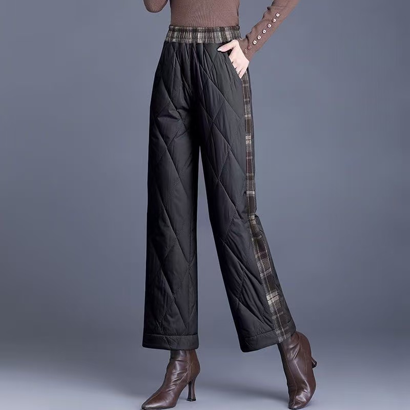 【有运费险】高腰显瘦加厚保暖棉裤拼接阔腿裤女士冬季保暖夹棉长裤