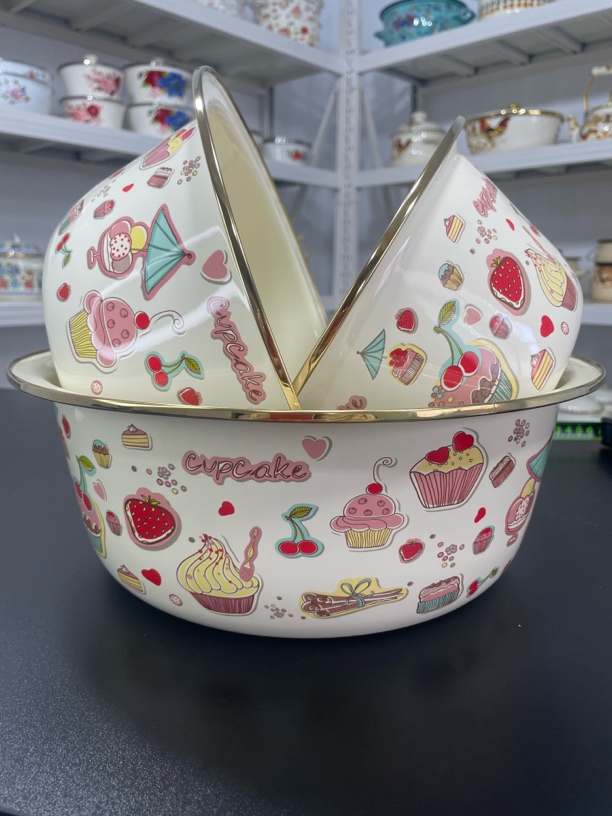 高品质家用珐琅搪瓷盆24-28-32洗菜盆和面盆拌馅盆