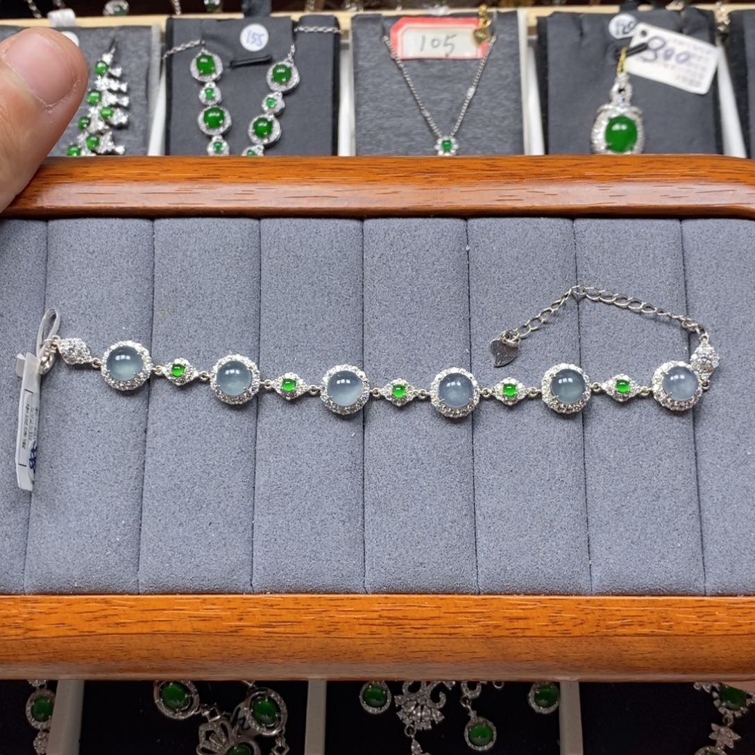 翡翠颈饰银S925镶嵌宽*?翡翠手链