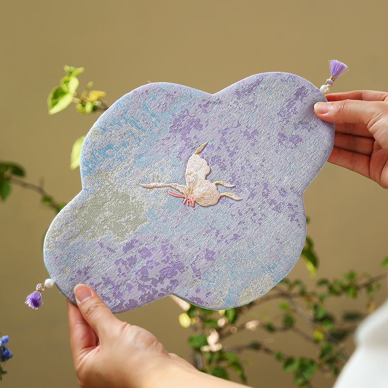 中式国风海棠珍珠茶垫高端刺绣蝴蝶干泡席一人用织锦茶席隔热垫子