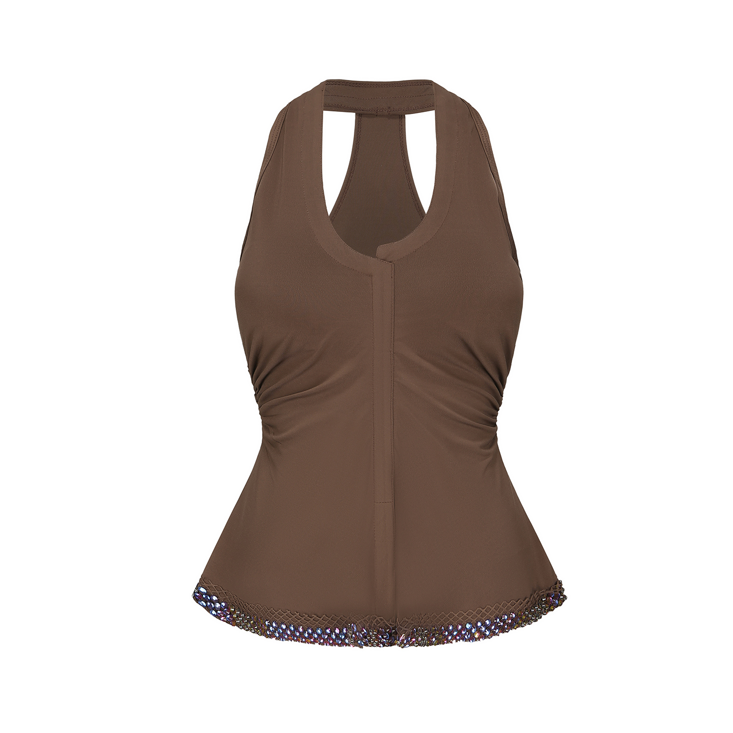 DUYQ棕色001错位上衣基础款背心拉丁舞日常练功表演服