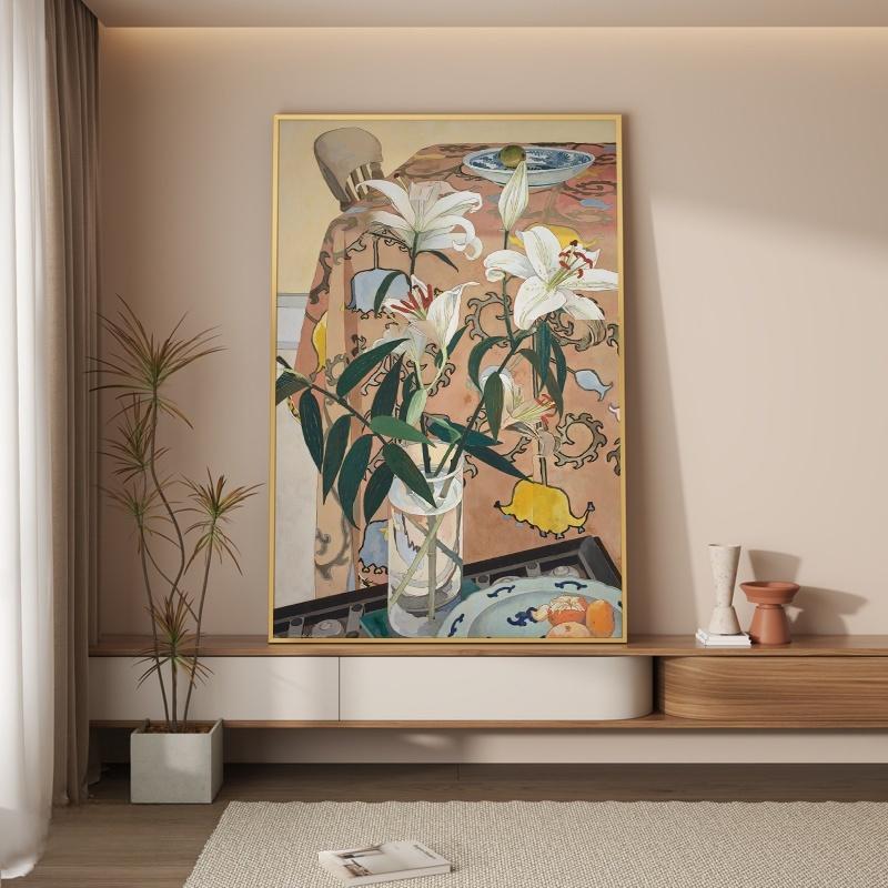 美式复古百合花小众艺术感客厅装饰画卧室玄关餐厅背景墙装饰画