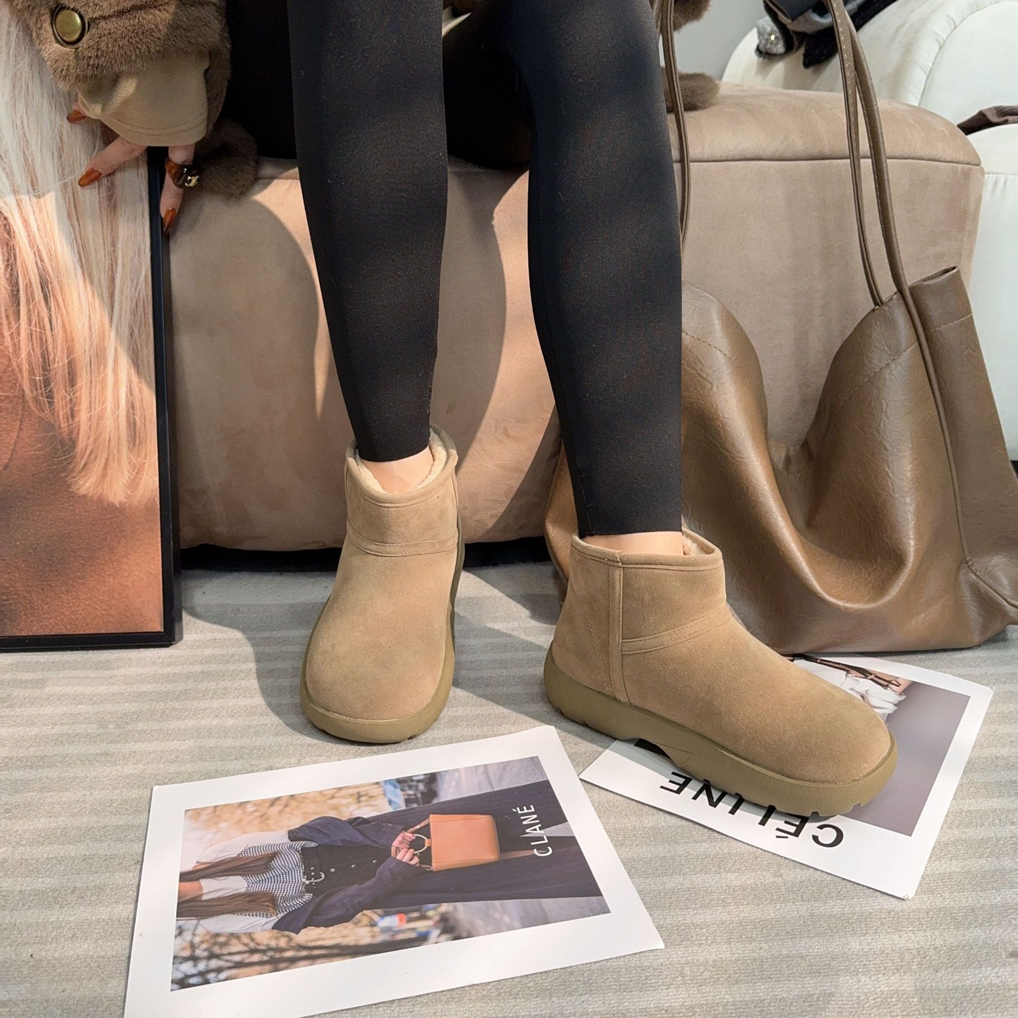 【晓溪服饰】秋季新款厚底博肯鞋雪地靴保暖加厚防滑短筒雪地靴1301