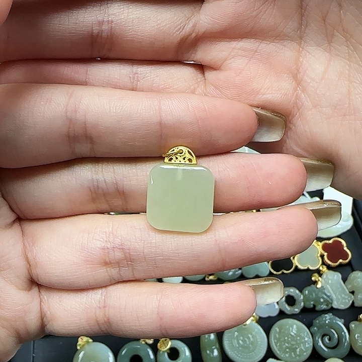 和田玉颈饰银S925镶嵌