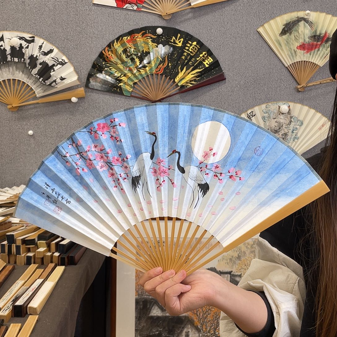 国画95寸玉竹-纯手绘-文玩扇骨（默认粘好）