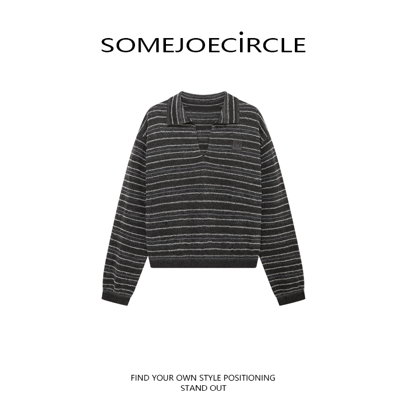 【DZ】SOMEJOECIRCLE【毛针织衫】新款中灰色针织长袖套衫毛衣Z7641