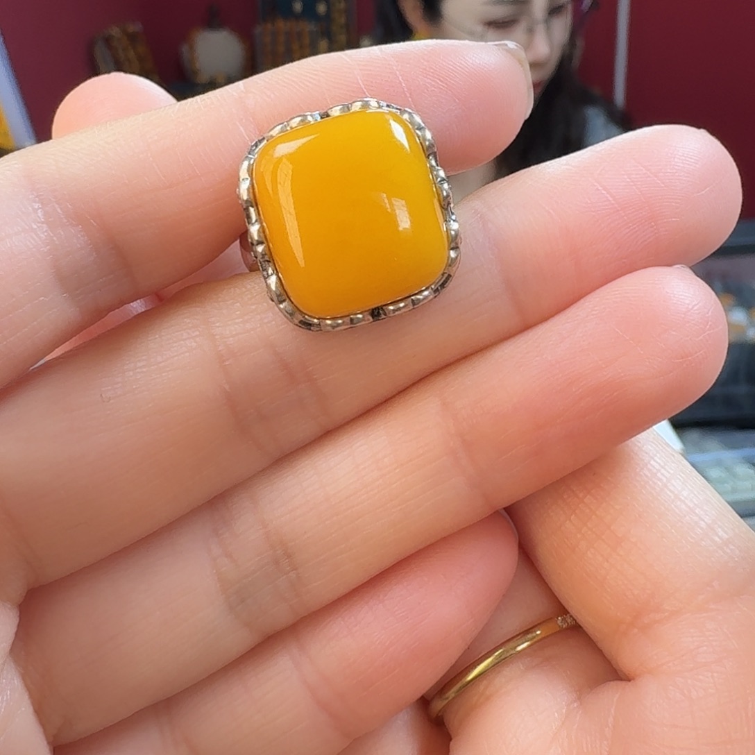 蜜蜡银S925镶嵌手链戒指