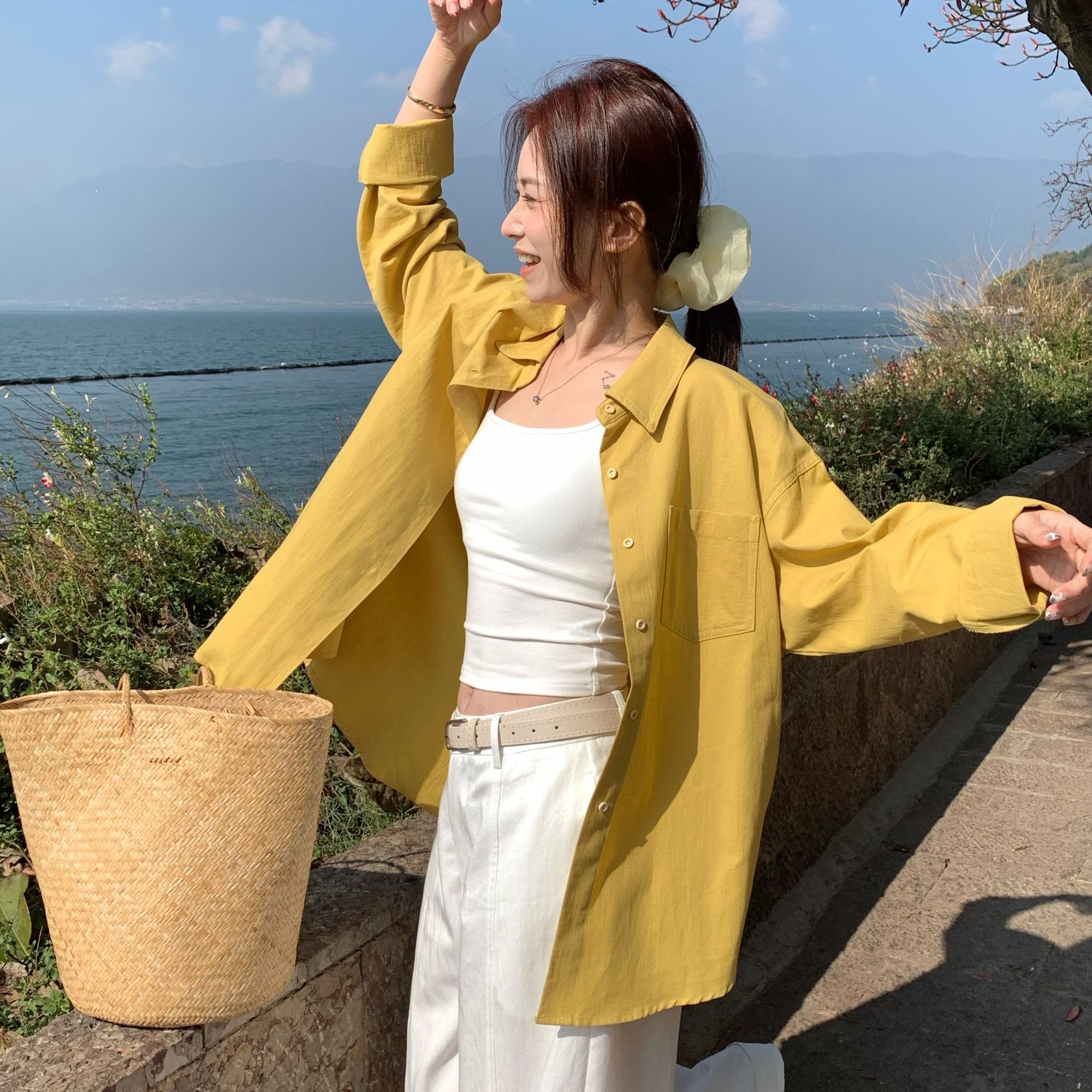 SUNCC自制 初恋日记 气质韩系春夏宽松百搭显瘦小众纯色衬衫上衣