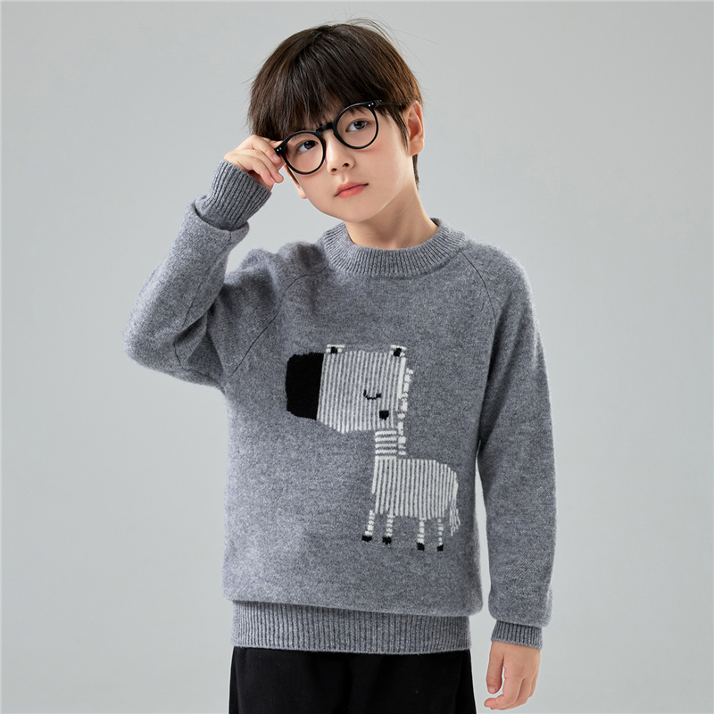 【100羊毛】儿童斑马加厚毛衣极简风套头男童毛衣大童针织衫秋冬