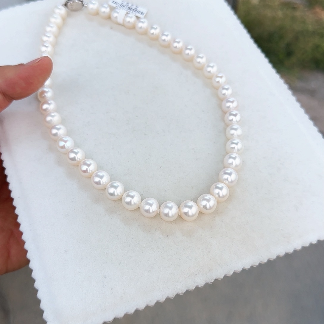 淡水珍珠颈饰银S925镶嵌10-11无核极光镜面正圆无暇炫彩