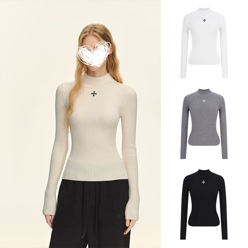 MosesQueen/魔西女王高级感气质高领弹力针织长袖修身打底衫