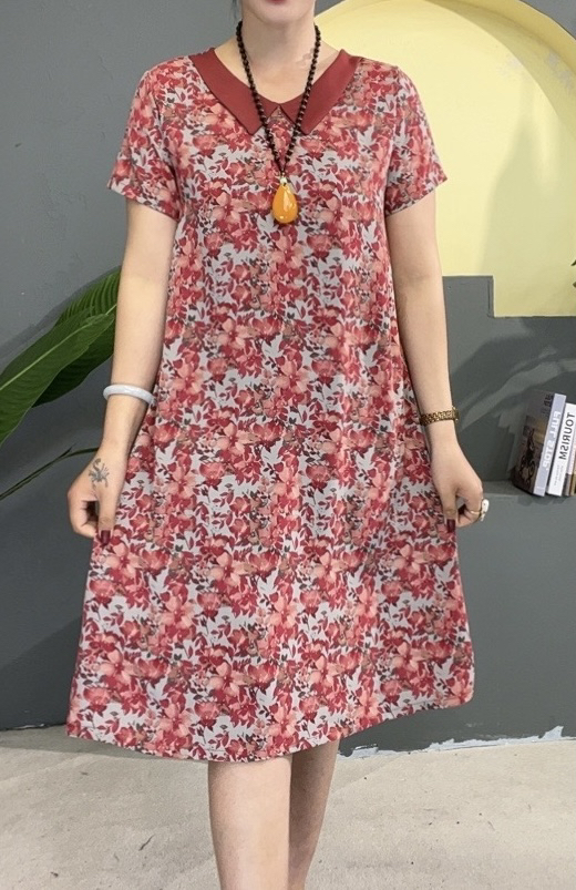 夏季新款娃娃领小碎花显瘦气质时尚中长款连衣裙