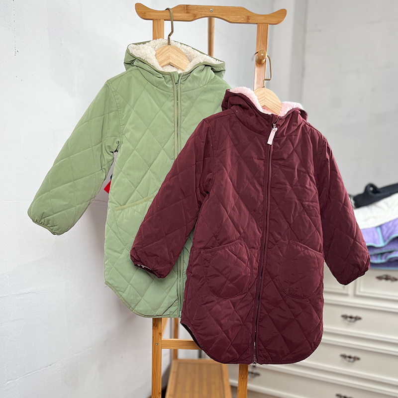 H825 童装115-170码 欧美儿童中长款棉袄棉衣女童双面穿外套外贸