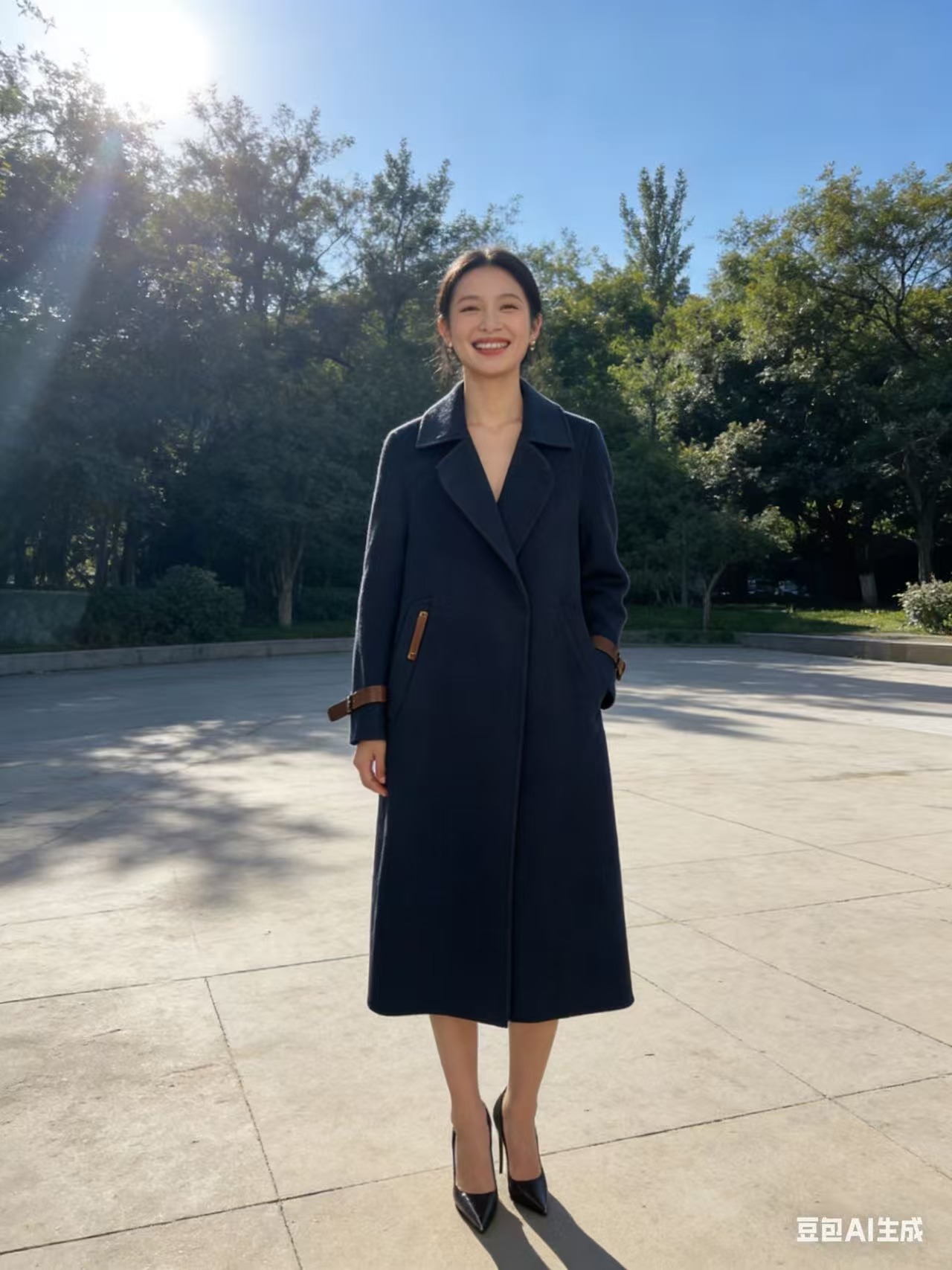 D023 秋冬时尚洋气简约翻领中长款显瘦气质双面呢外套