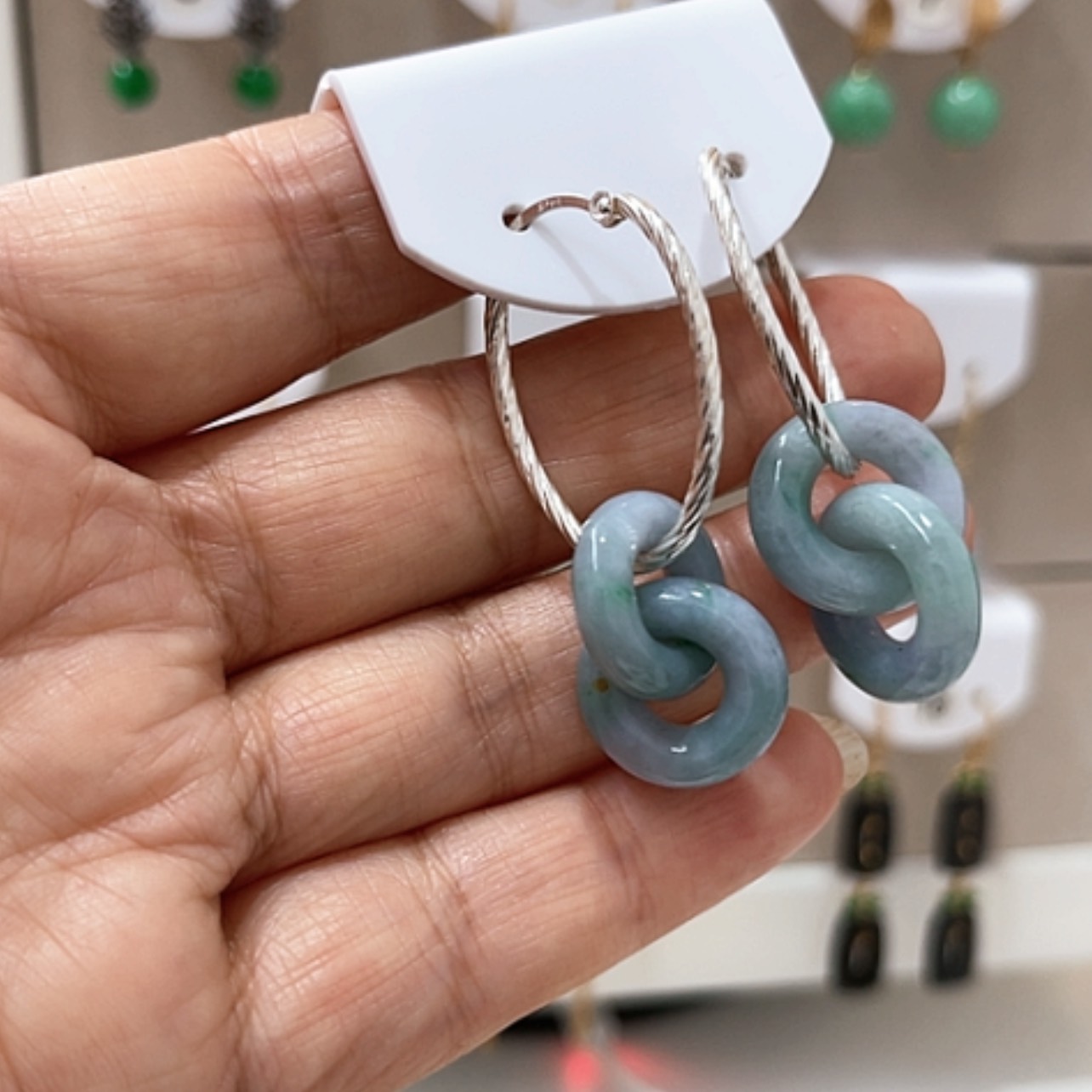 【闪购商品】翡翠耳饰银S925镶嵌翡翠耳坠