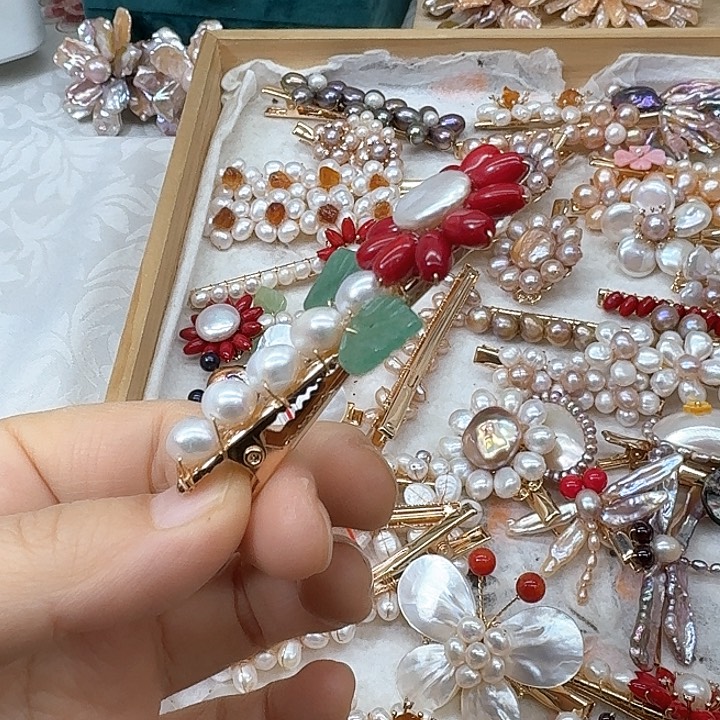 淡水珍珠发饰银S925镶嵌