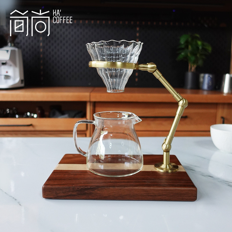 铜制咖啡手冲架批发 咖啡过滤杯支架手冲壶滴滤式实木支架